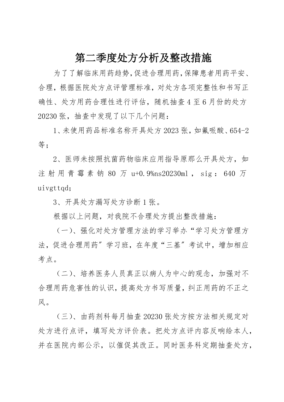 2023年第二季度处方分析及整改措施新编.docx_第1页