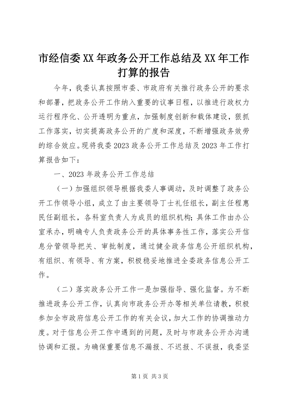 2023年市经信委政务公开工作总结及工作打算的报告.docx_第1页