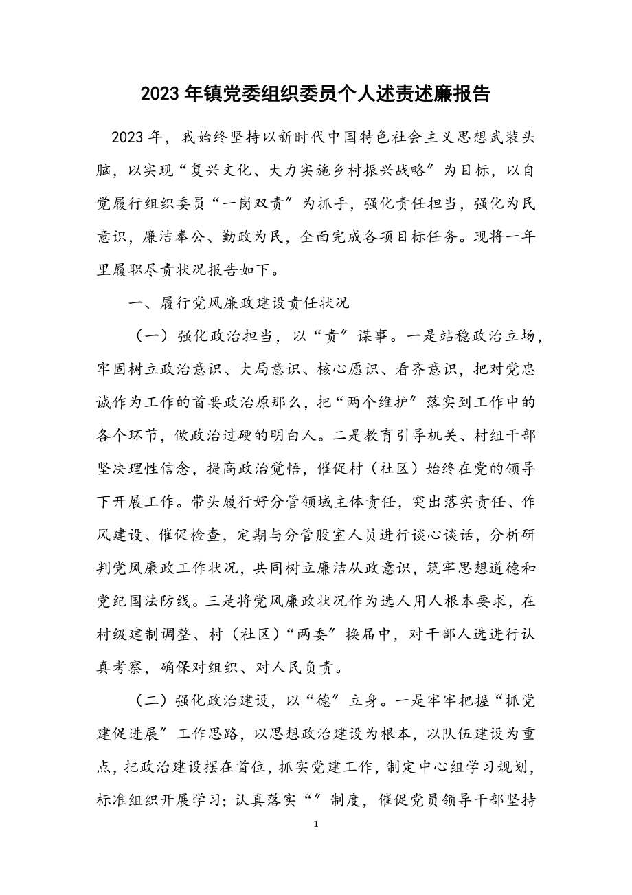 2023年镇党委组织委员个人述责述廉报告.docx_第1页