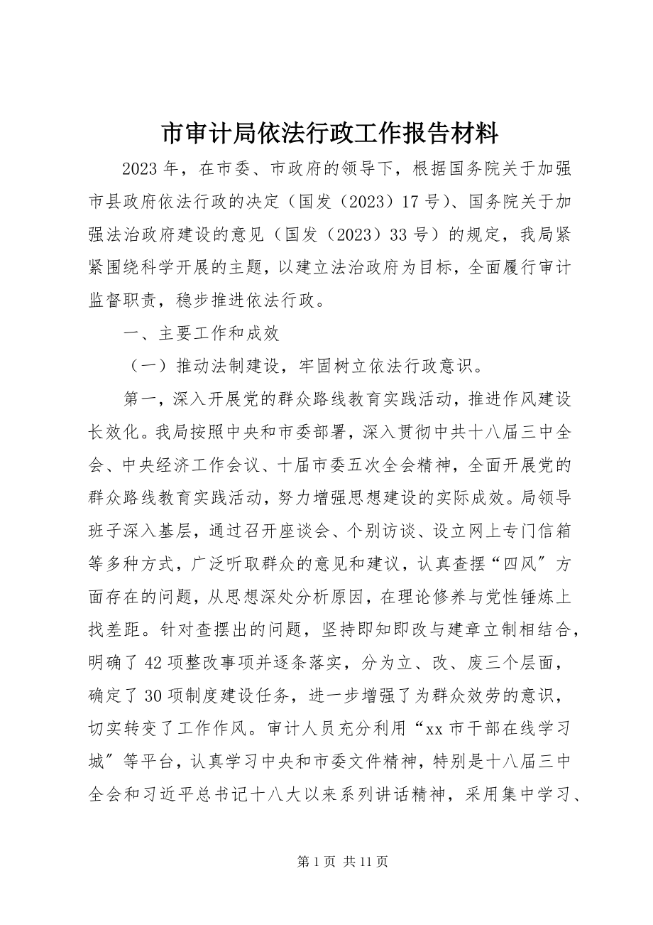 2023年市审计局依法行政工作报告材料.docx_第1页