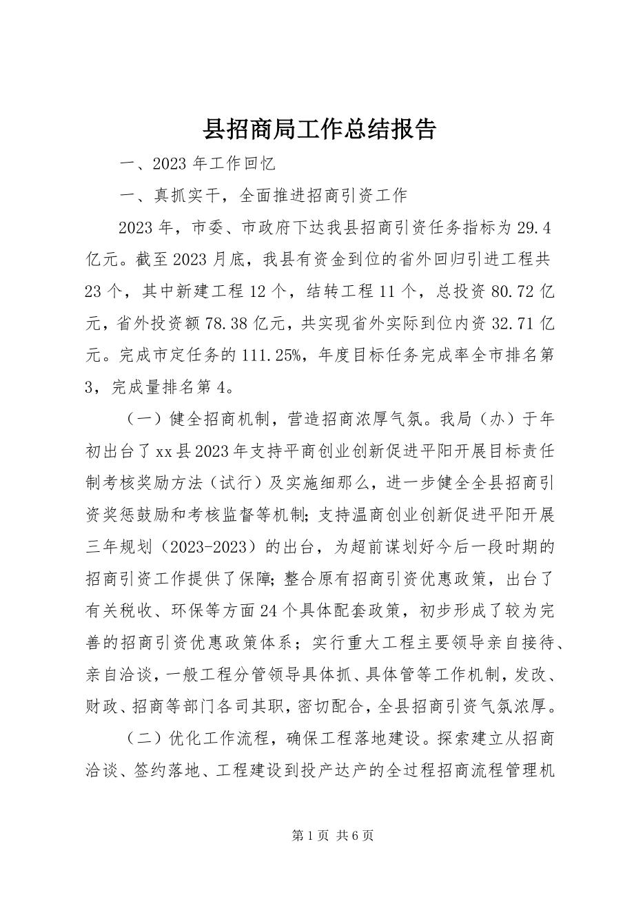 2023年县招商局工作总结报告.docx_第1页