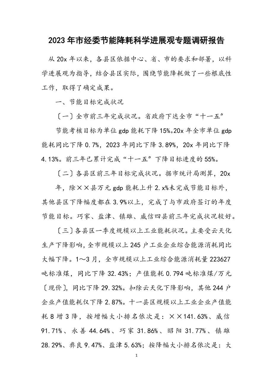 2023年市经委节能降耗科学发展观专题调研报告.docx_第1页