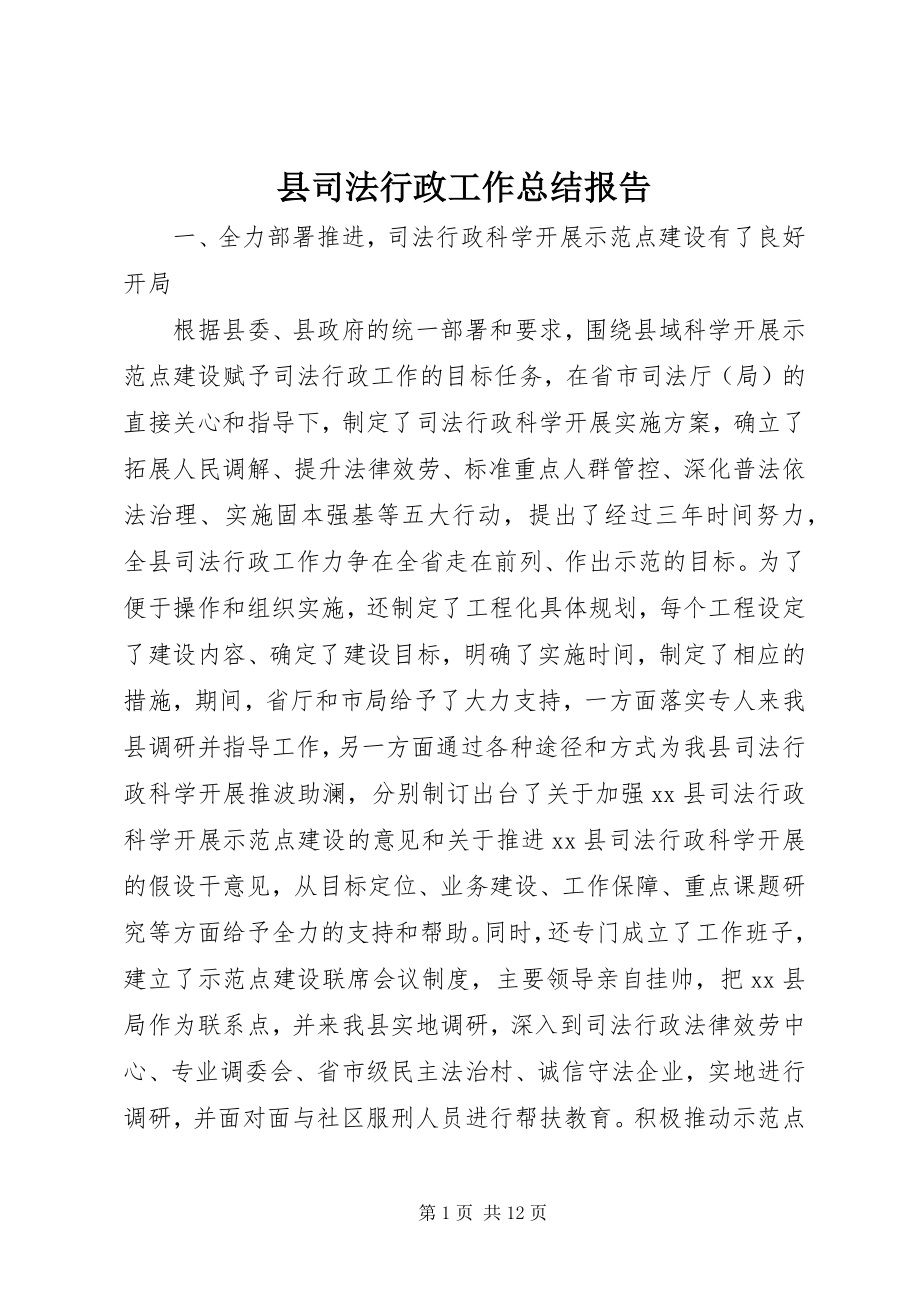 2023年县司法行政工作总结报告.docx_第1页