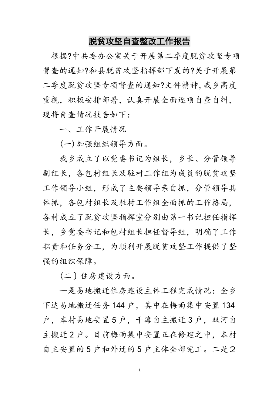 2023年脱贫攻坚自查整改工作报告范文.doc_第1页