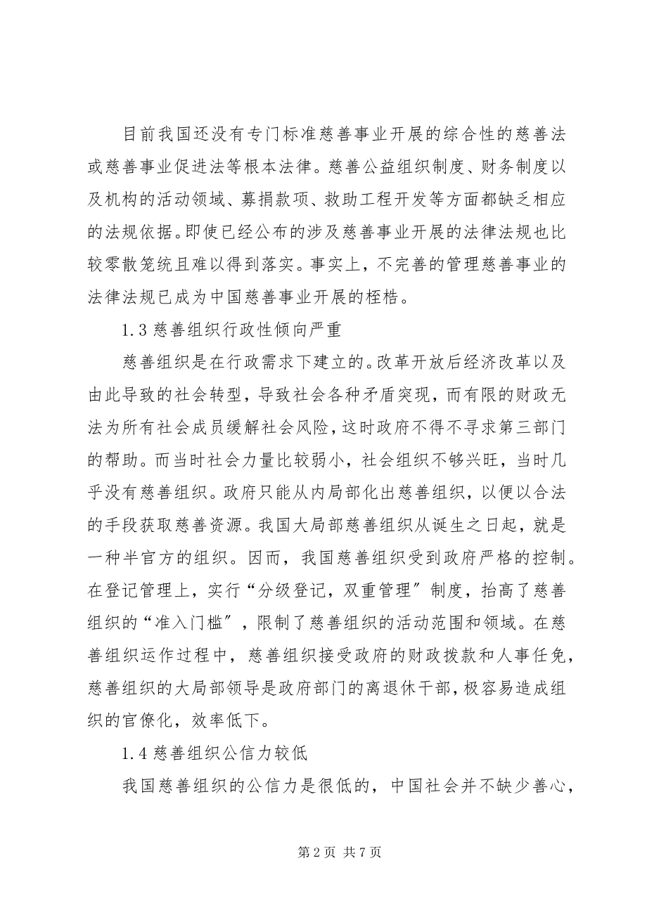 2023年我国慈善事业发展中存在的问题及对策分析.docx_第2页