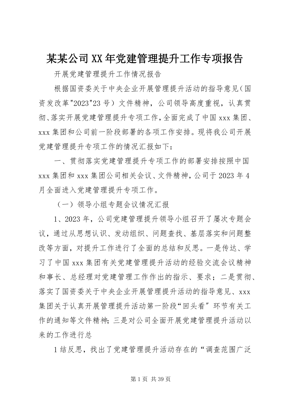 2023年某某公司党建管理提升工作专项报告.docx_第1页