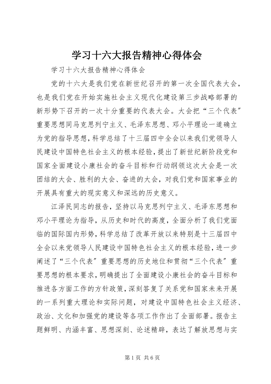 2023年学习十六大报告精神心得体会.docx_第1页