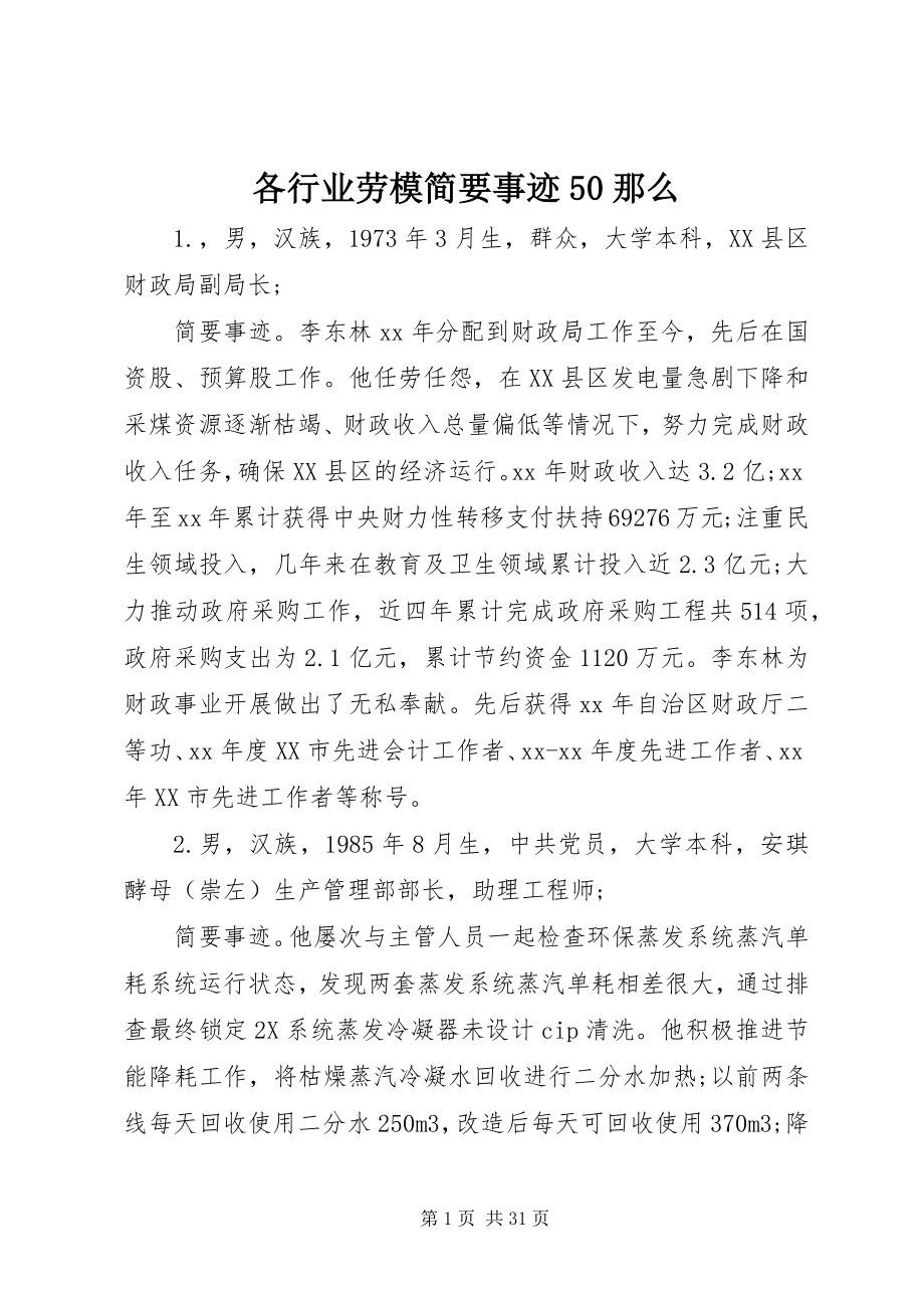 2023年各行业劳模简要事迹50则.docx_第1页