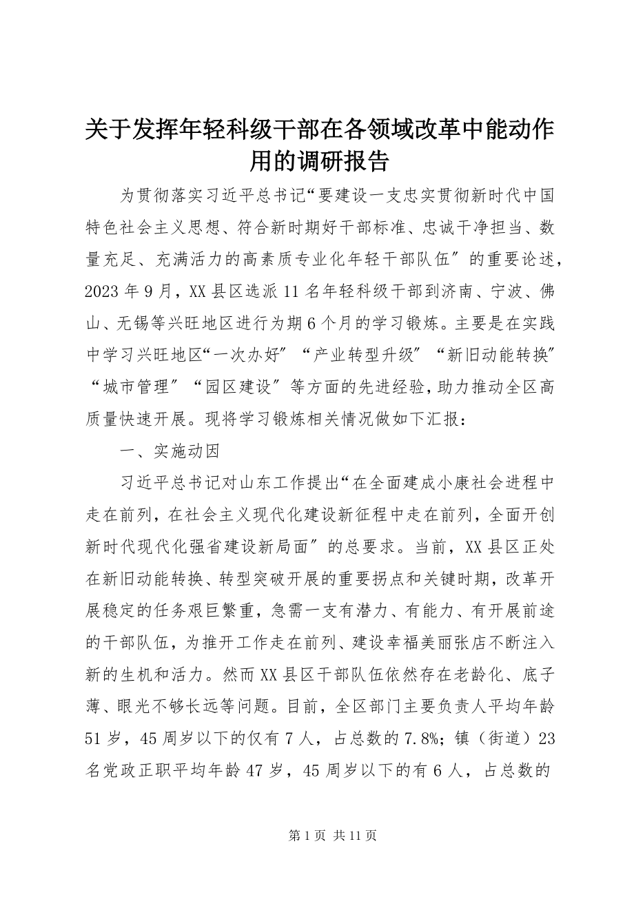 2023年发挥年轻科级干部在各领域改革中能动作用的调研报告.docx_第1页