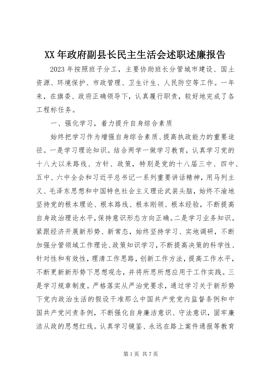 2023年政府副县长民主生活会述职述廉报告.docx_第1页