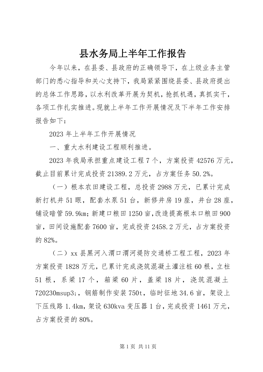 2023年县水务局上半年工作报告.docx_第1页