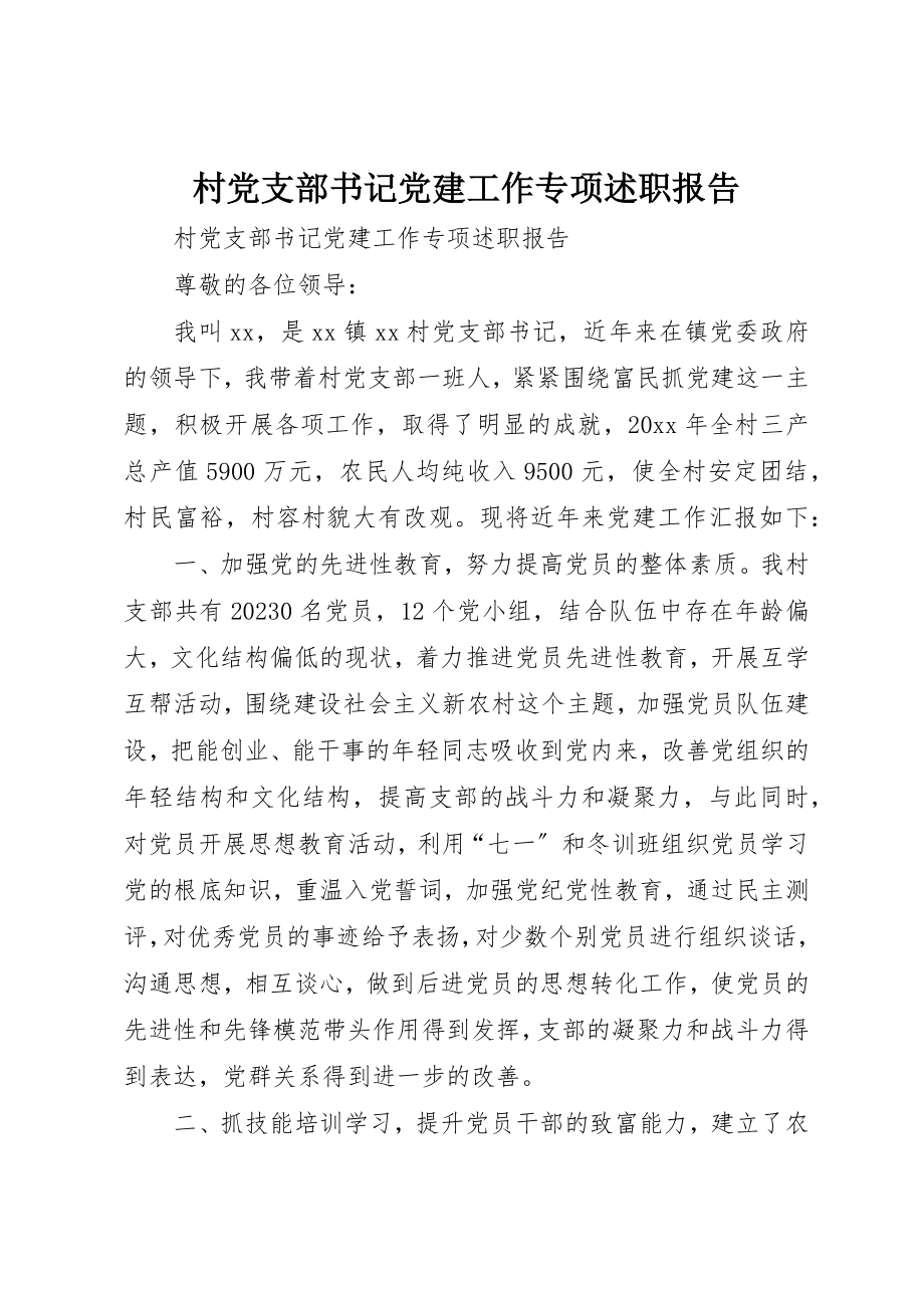 2023年村党支部书记党建工作专项述职报告新编.docx_第1页