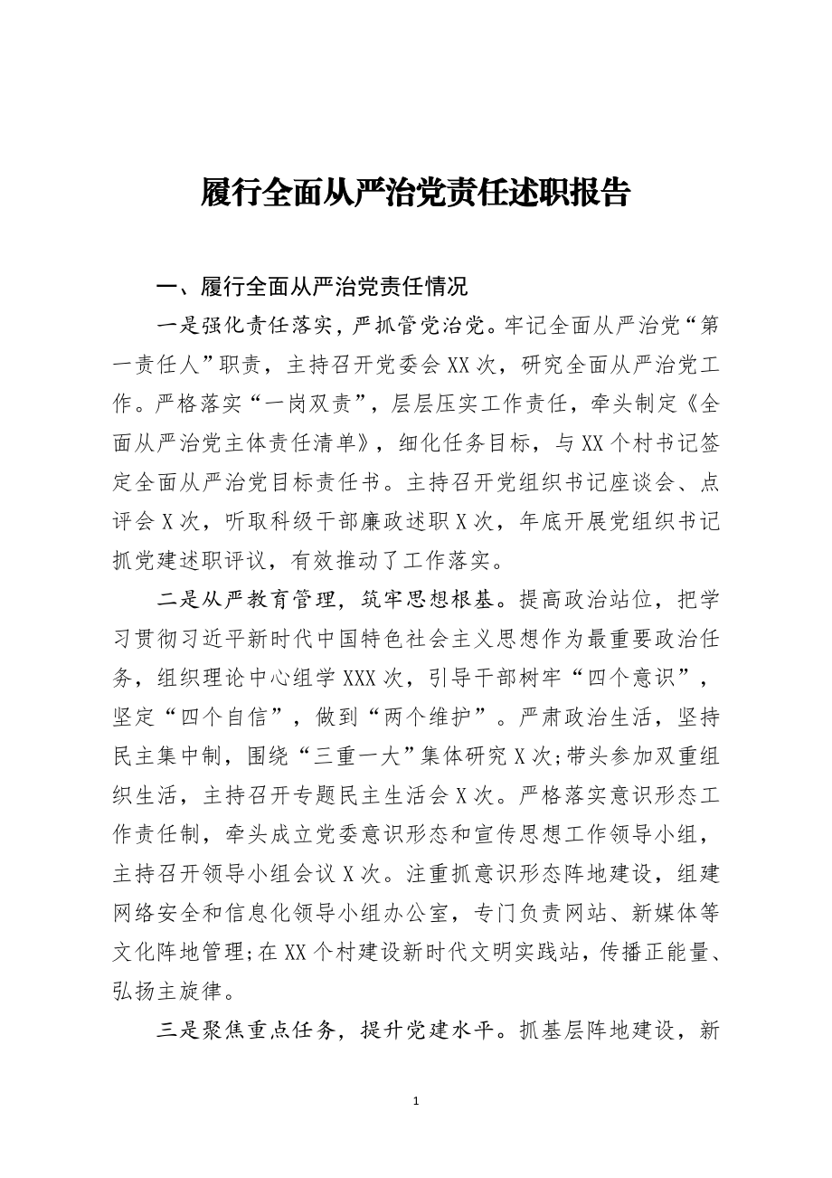 履行全面从严治党责任述职报告.docx_第1页