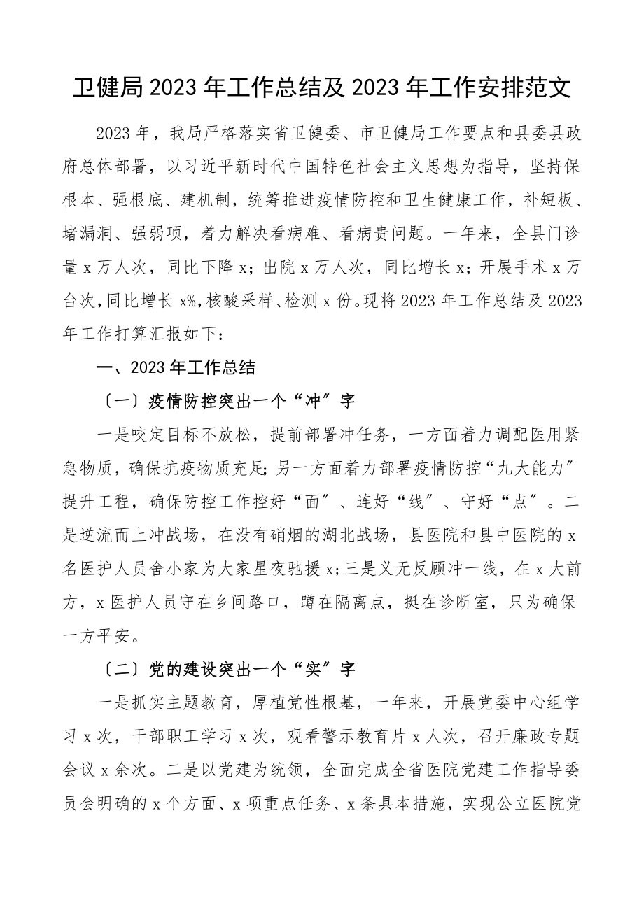 工作总结及工作安排卫生健康局工作总结汇报报告工作计划.doc_第1页