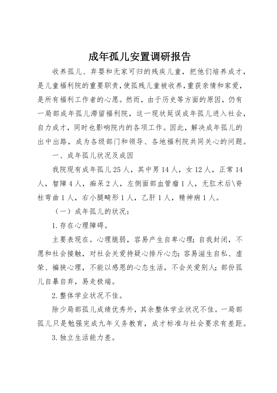 2023年成年孤儿安置调研报告新编.docx_第1页