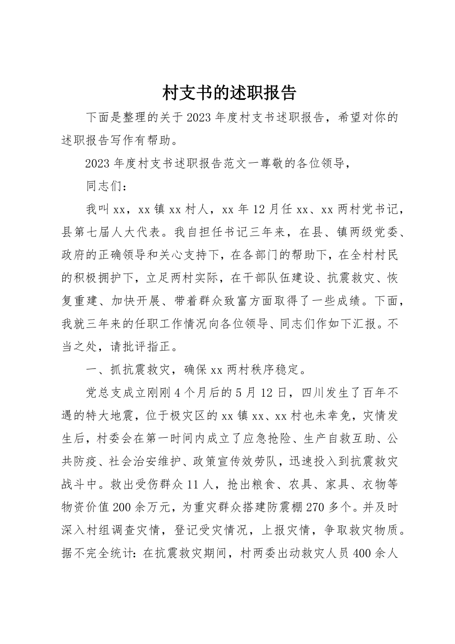 2023年村支书的述职报告新编.docx_第1页