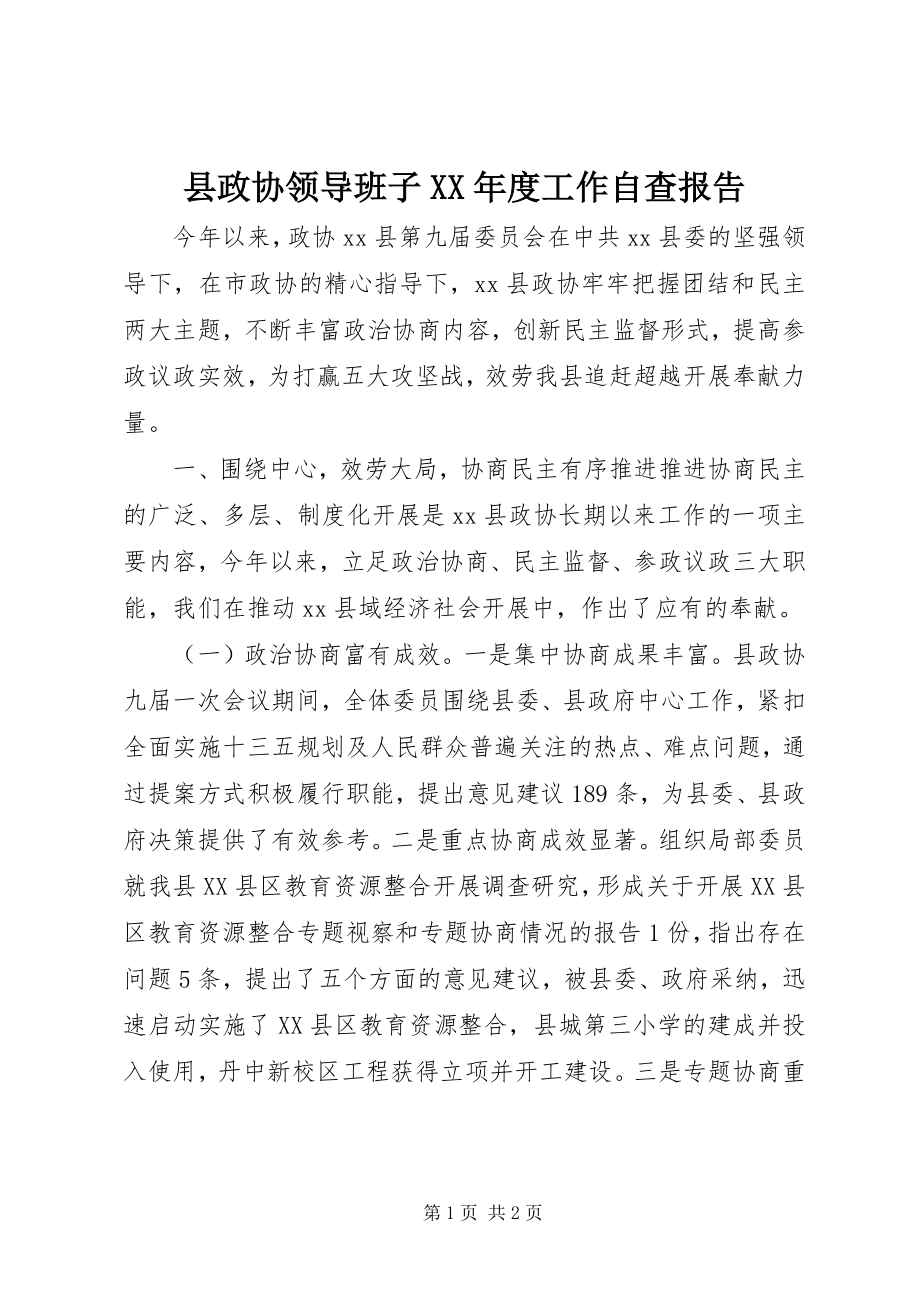 2023年县政协领导班子度工作自查报告.docx_第1页