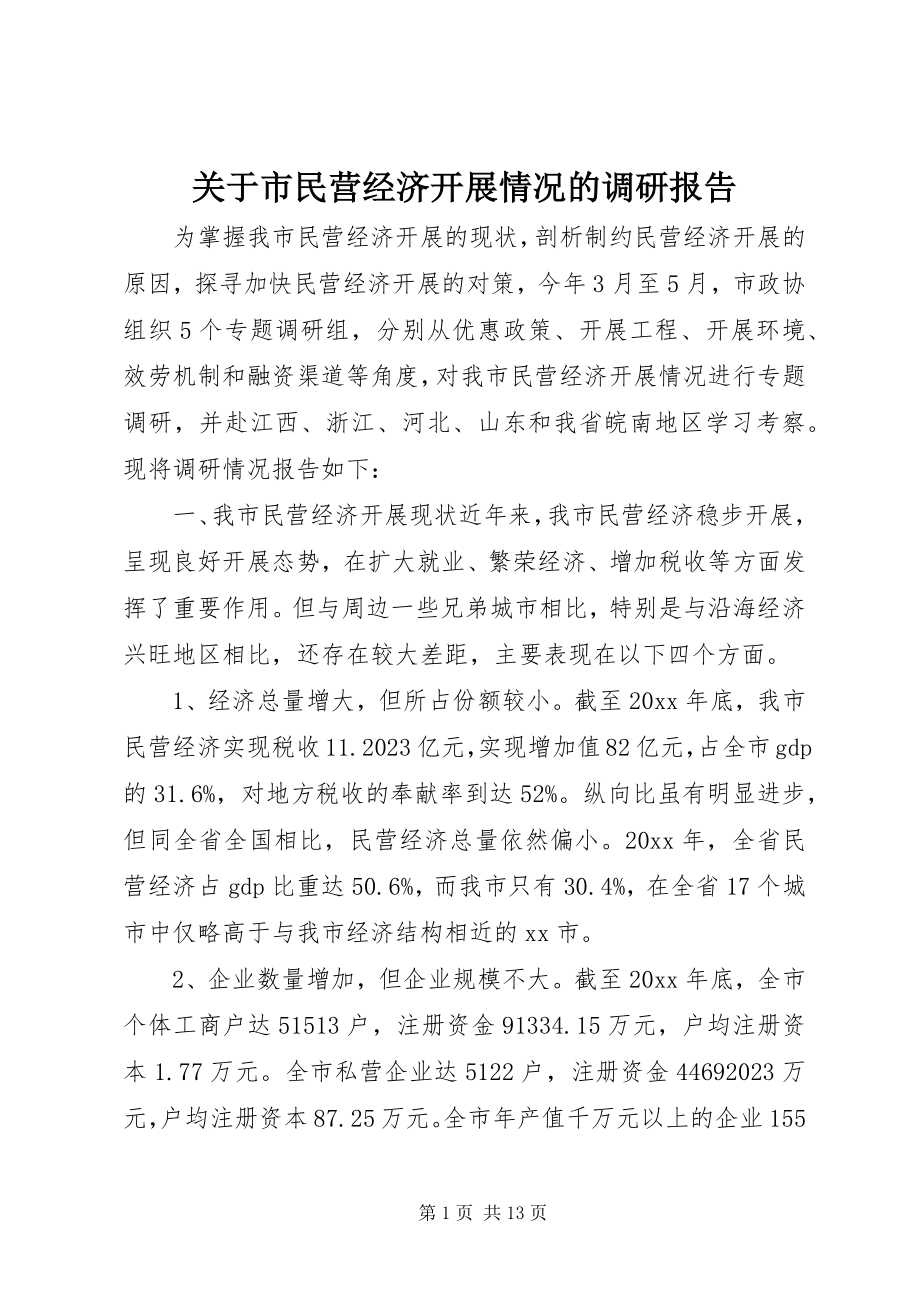 2023年市民营经济发展情况的调研报告.docx_第1页