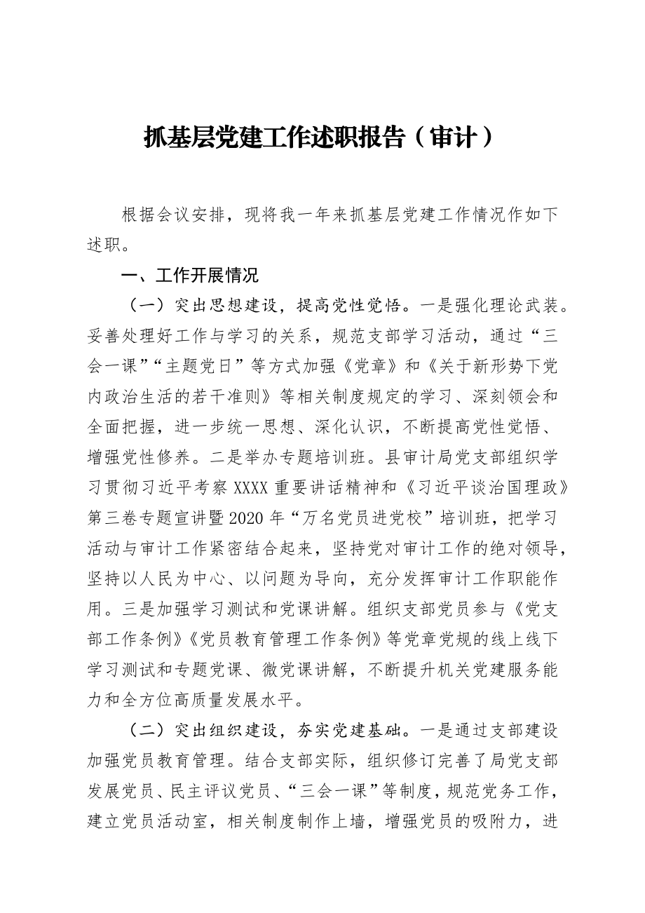 抓基层党建工作述职报告（审计）.docx_第1页