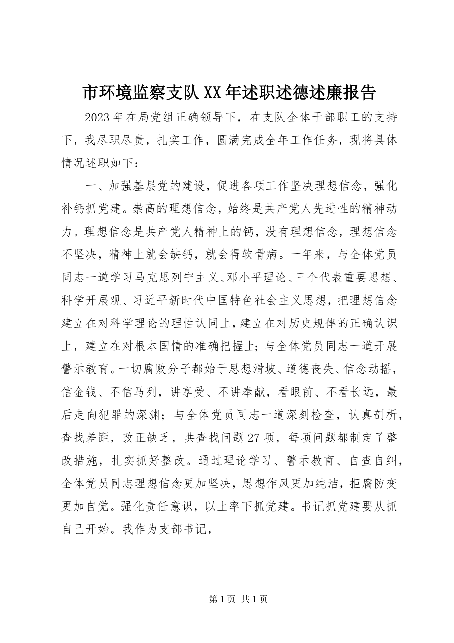 2023年市环境监察支队述职述德述廉报告.docx_第1页