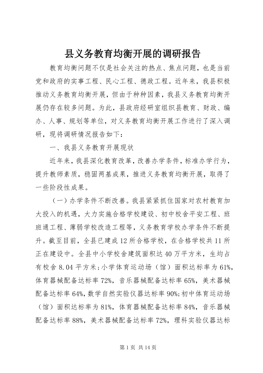 2023年县义务教育均衡发展的调研报告.docx_第1页