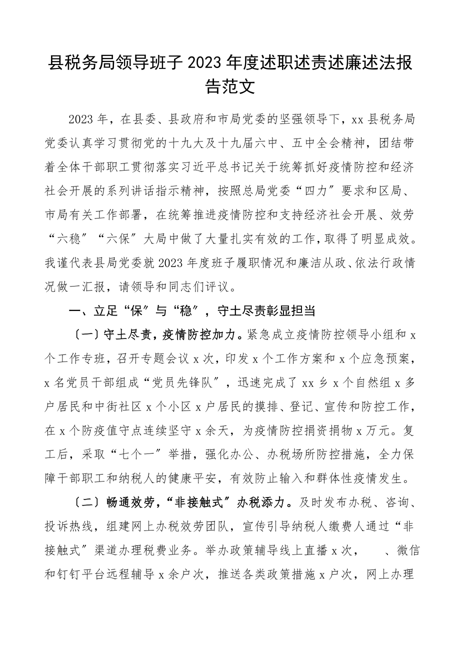 班子述职2023年度述职述责述廉述法报告.doc_第1页