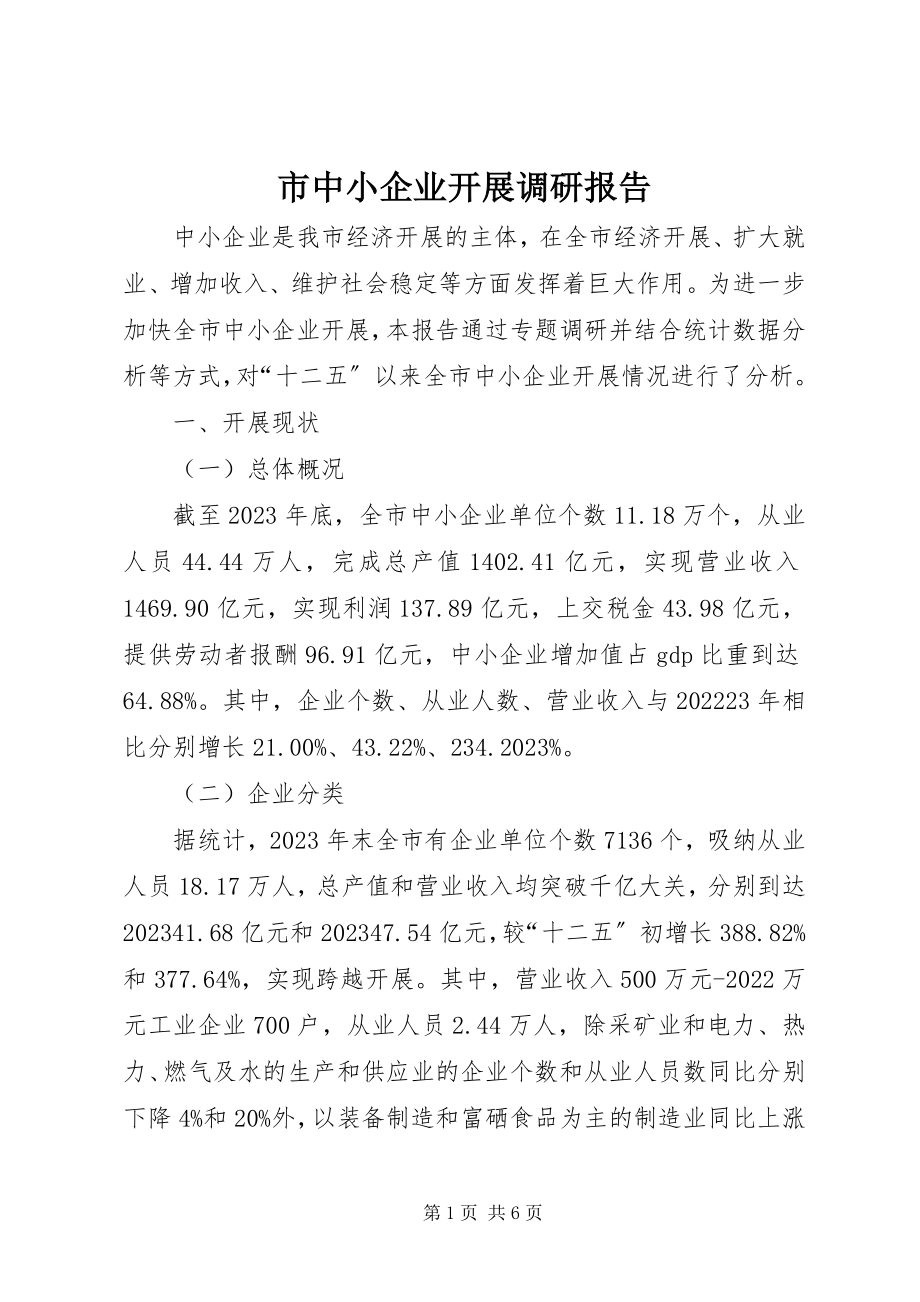 2023年市中小企业发展调研报告.docx_第1页