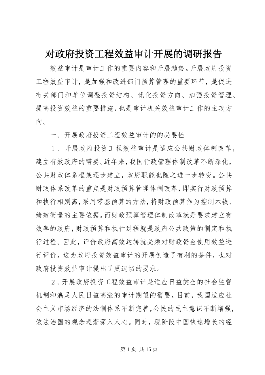 2023年对政府投资项目效益审计开展的调研报告.docx_第1页