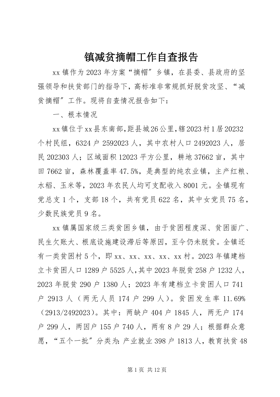 2023年镇减贫摘帽工作自查报告.docx_第1页