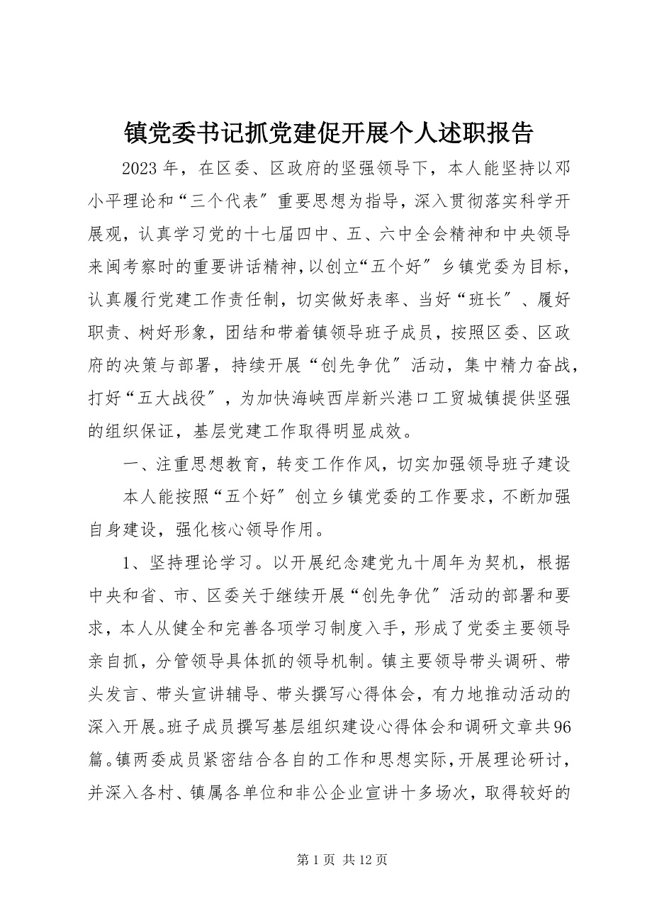 2023年镇党委书记抓党建促发展个人述职报告.docx_第1页