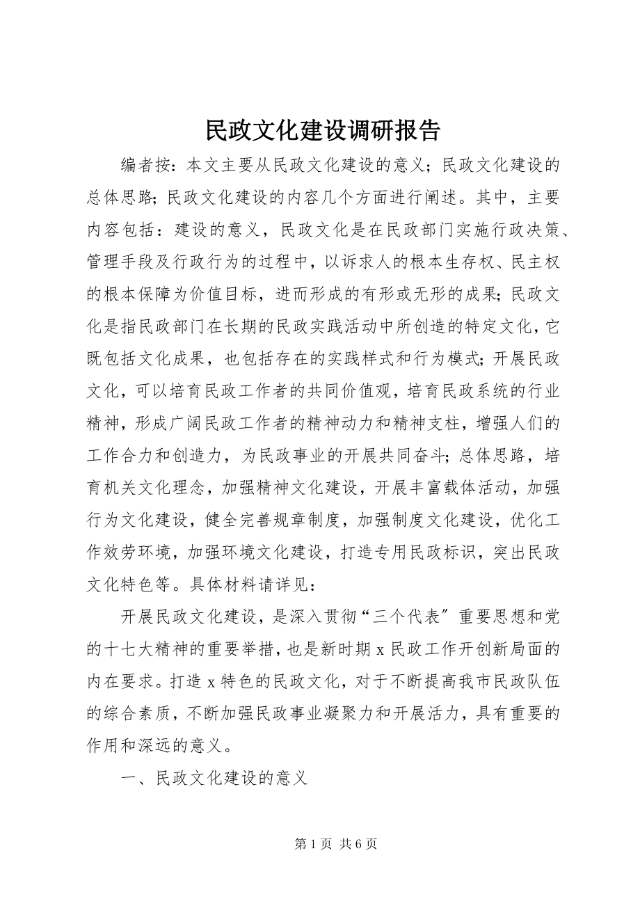 2023年民政文化建设调研报告.docx_第1页