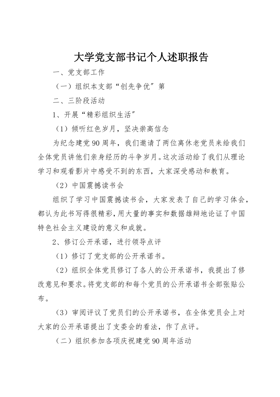 2023年大学党支部书记个人述职报告.docx_第1页