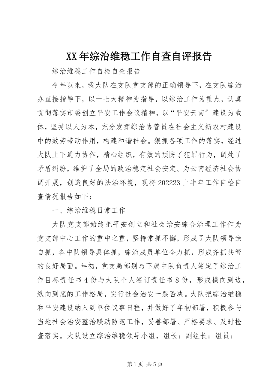 2023年综治维稳工作自查自评报告.docx_第1页