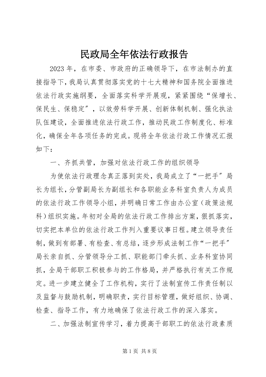 2023年民政局全依法行政报告.docx_第1页