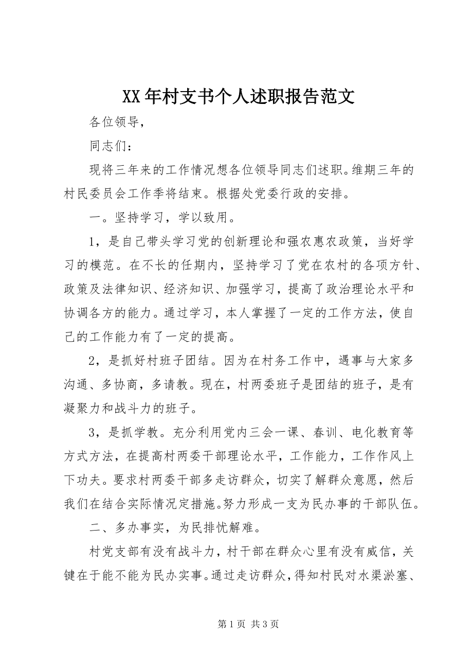 2023年村支书个人述职报告.docx_第1页