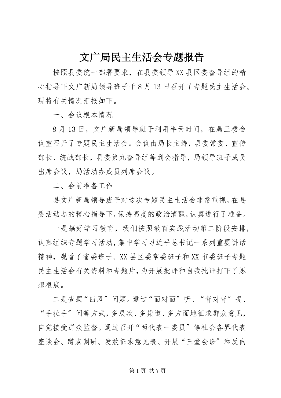 2023年文广局民主生活会专题报告.docx_第1页