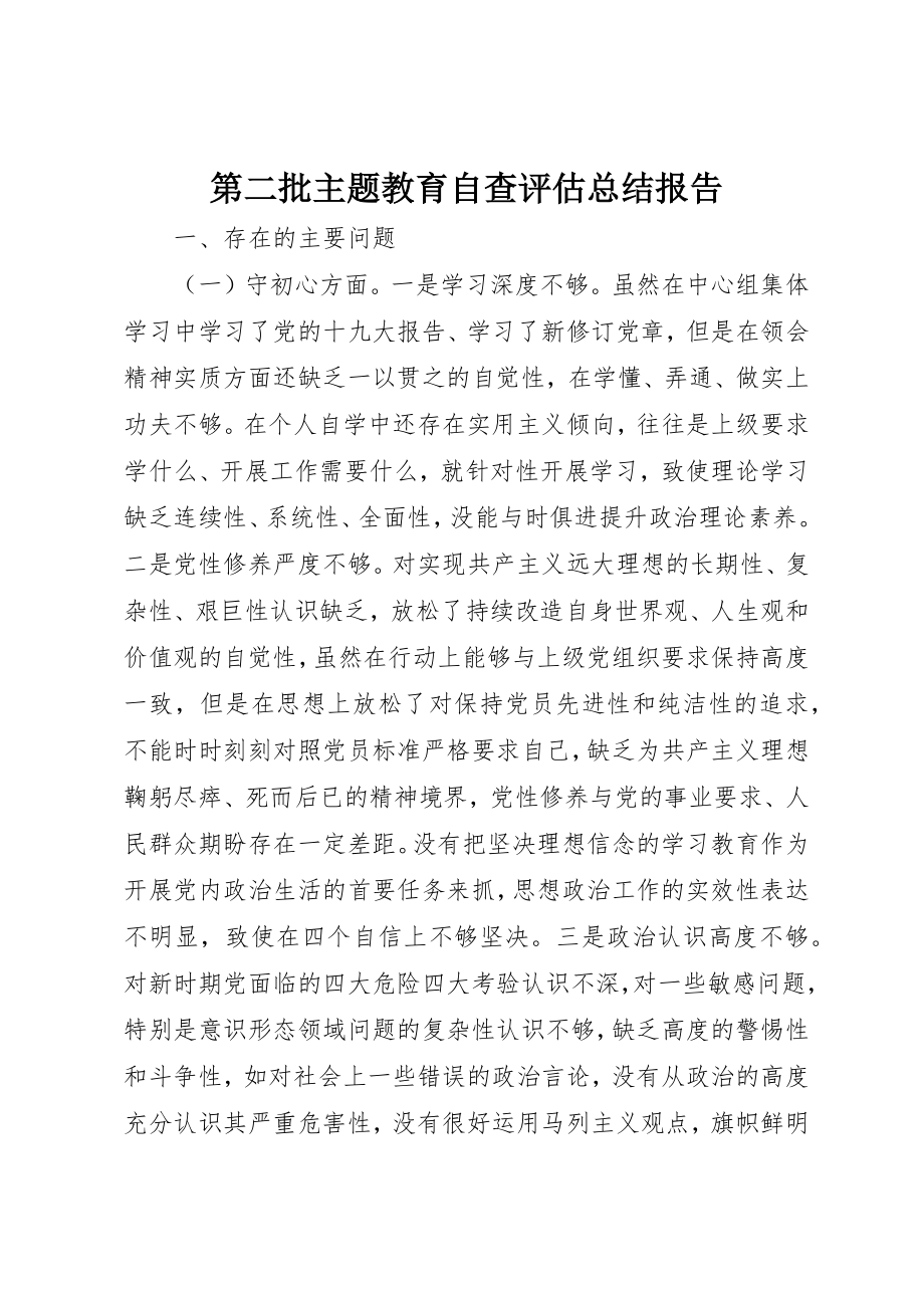 2023年第二批主题教育自查评估总结报告新编.docx_第1页