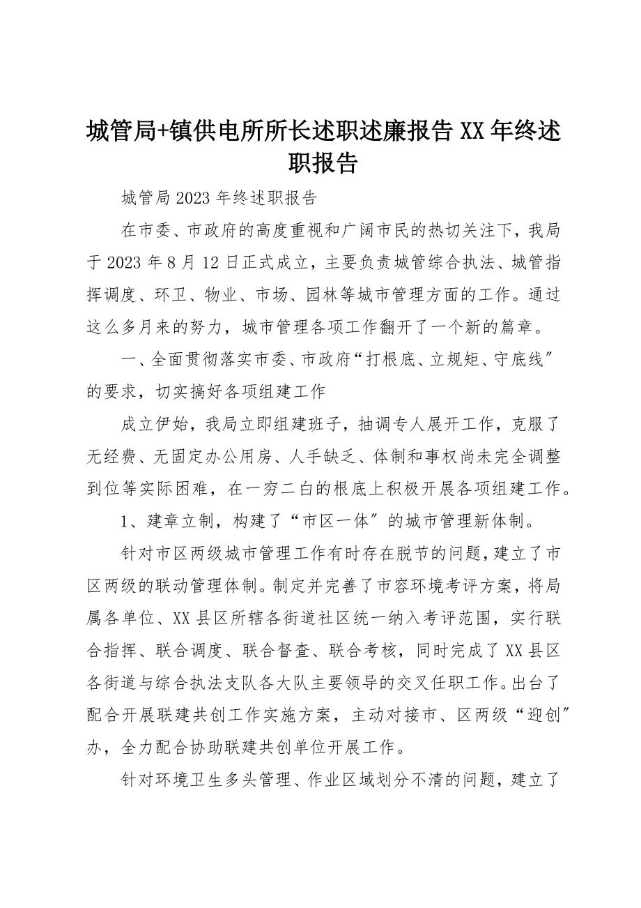 2023年城管局+镇供电所所长述职述廉报告某年终述职报告.docx_第1页