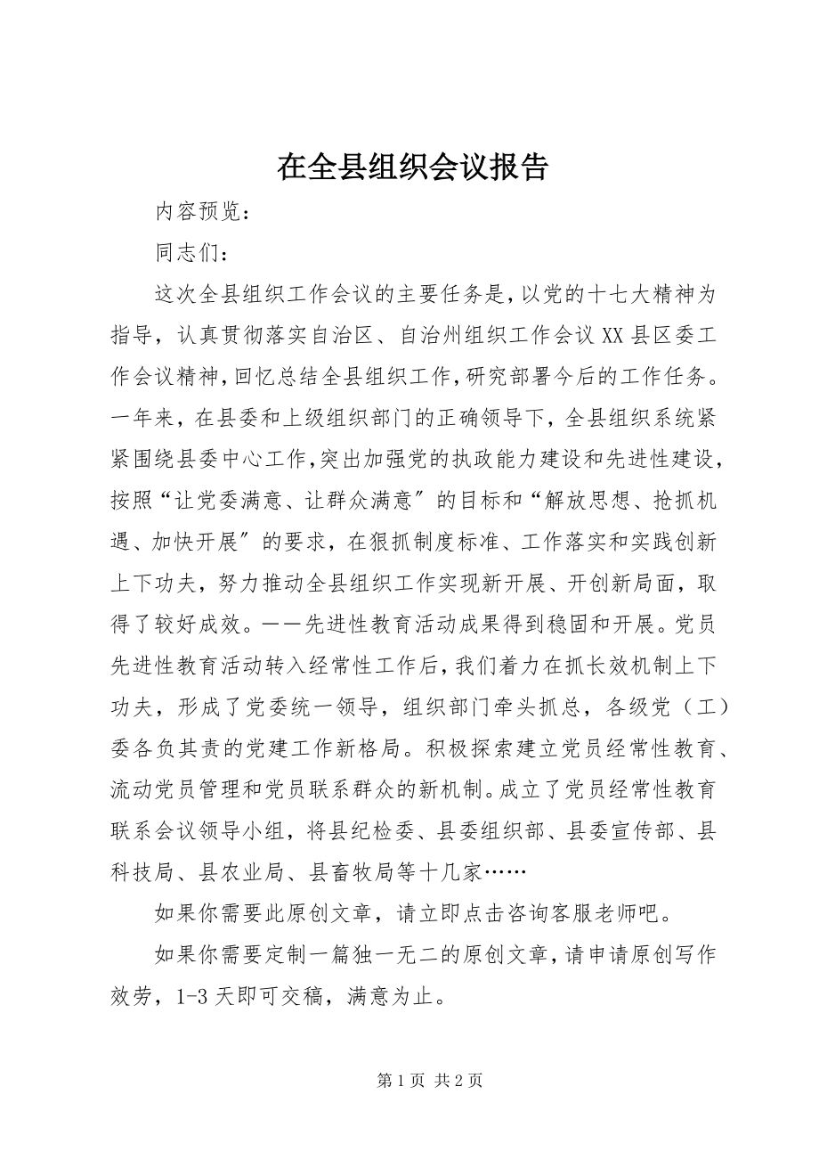 2023年在全县组织会议报告.docx_第1页