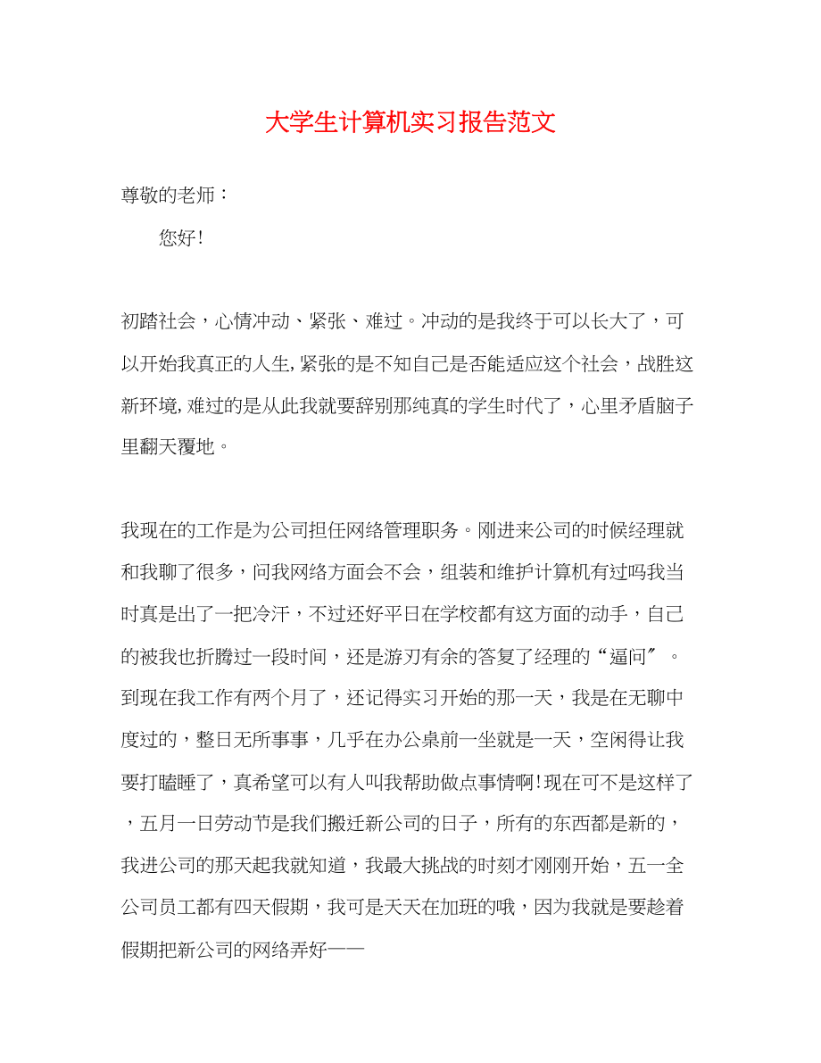 2023年大学生计算机实习报告范文.docx_第1页