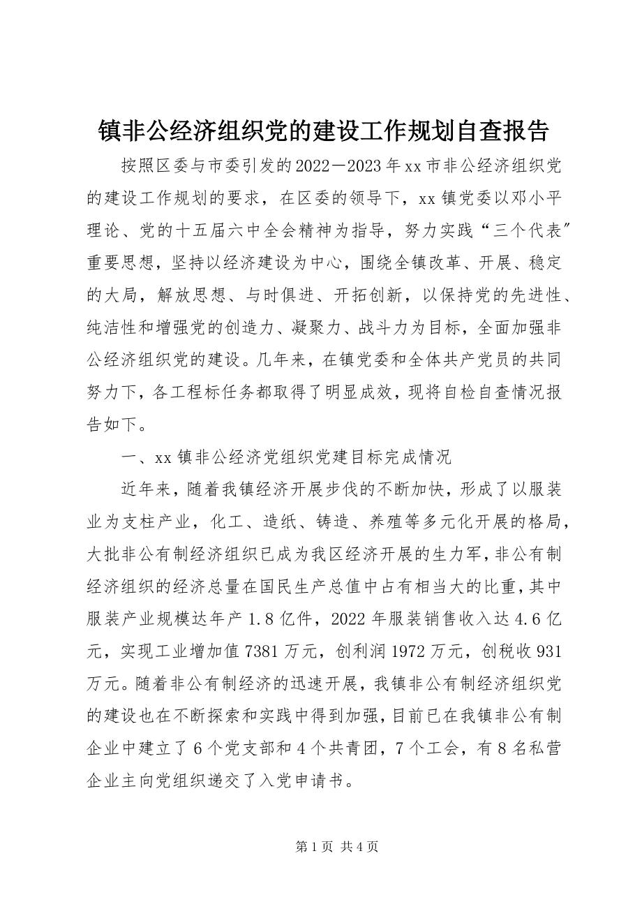 2023年镇非公经济组织党的建设工作规划自查报告.docx_第1页