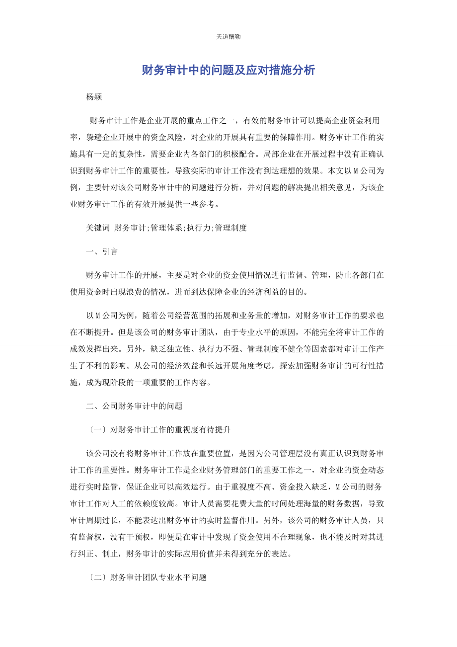 2023年财务审计中的问题及应对措施分析.docx_第1页