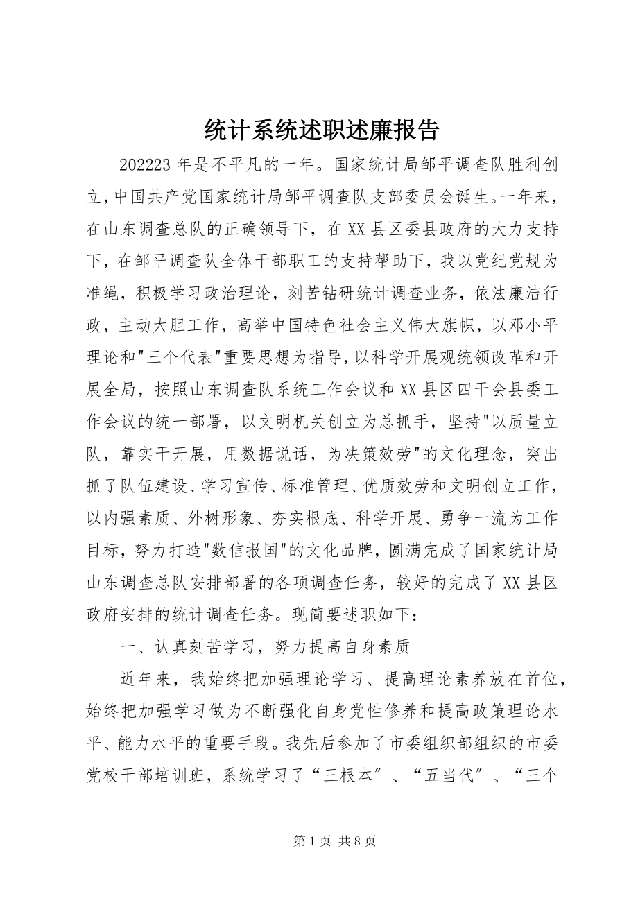 2023年统计系统述职述廉报告.docx_第1页