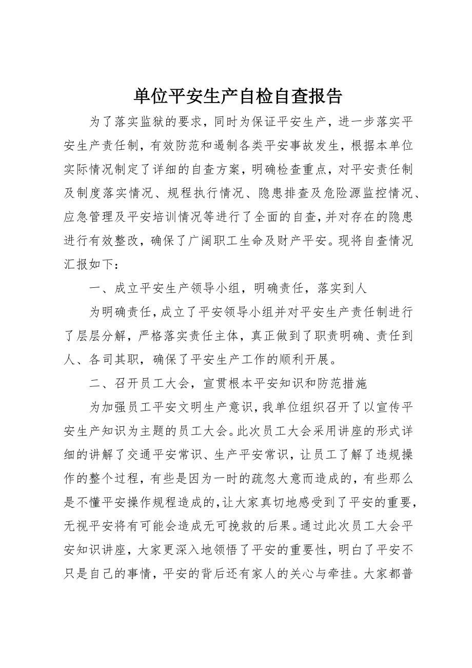 2023年单位安全生产自检自查报告.docx_第1页