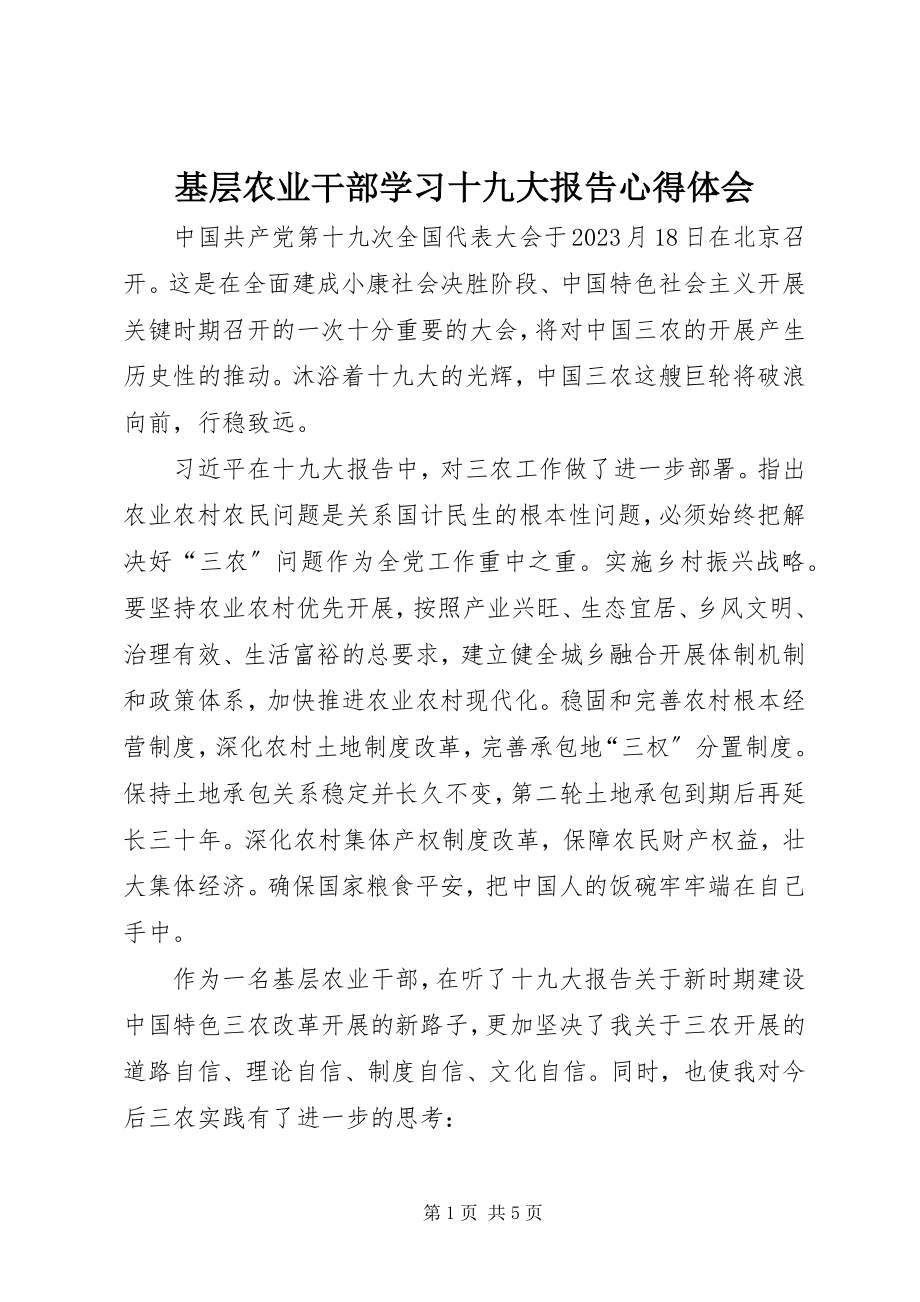 2023年基层农业干部学习十九大报告心得体会.docx_第1页