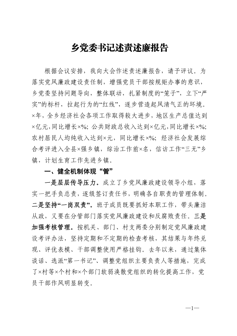 乡党委书记述责述廉报告.doc_第1页