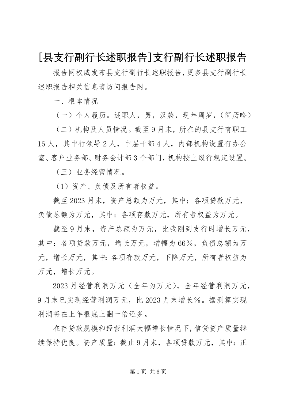 2023年县支行副行长述职报告支行副行长述职报告新编.docx_第1页