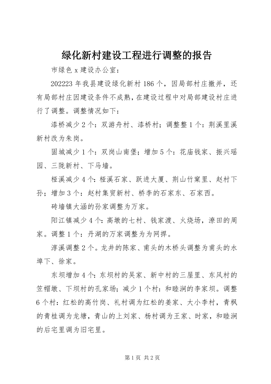 2023年绿化新村建设项目进行调整的报告.docx_第1页