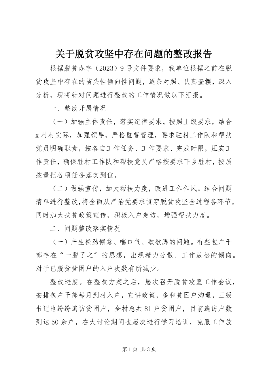 2023年脱贫攻坚中存在问题的整改报告.docx_第1页