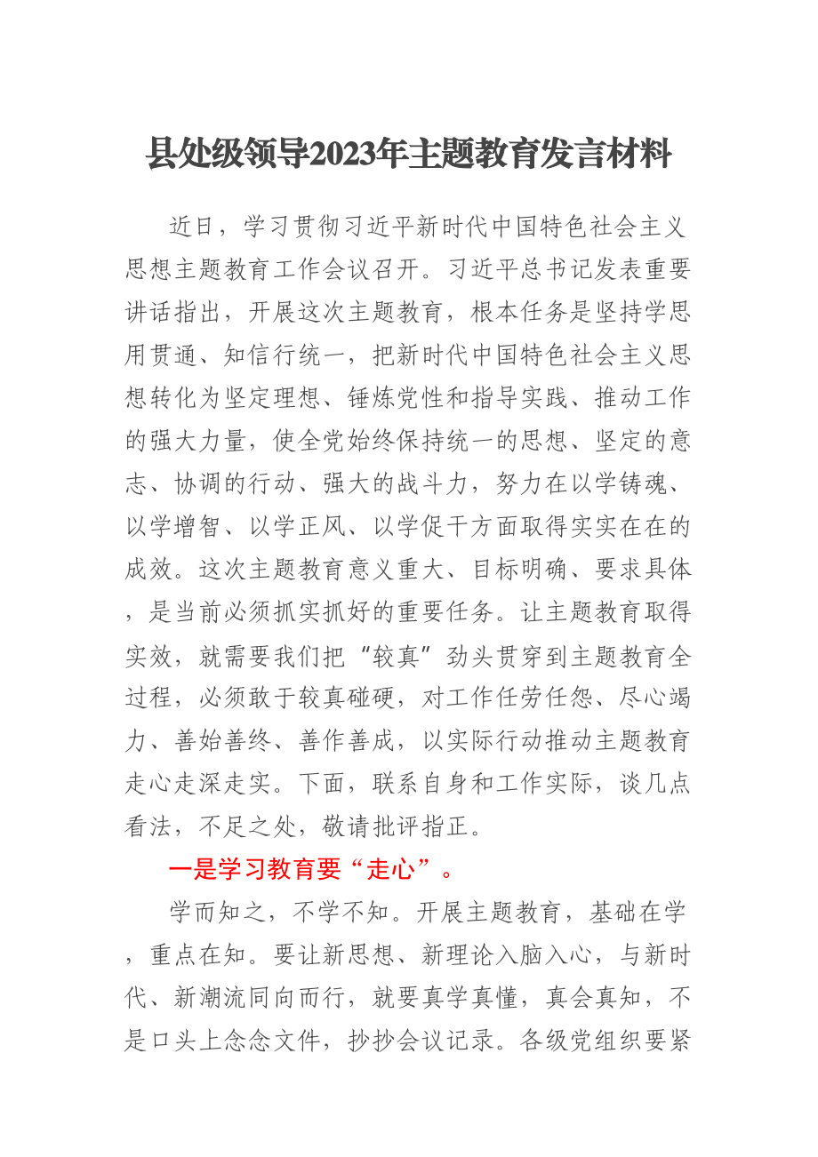 县处级领导2023年主题教育发言材料范文.docx_第1页